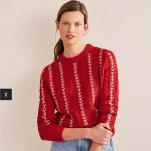 Boden fluffy embroidery sweater in tomato